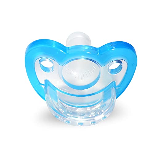RaZbaby JollyPop 3m + Залъгалка Plus (сини) 4 опаковки - Безопасна биберон за бебета от 3 м и по - Мек медицински силикон без Бисфенол