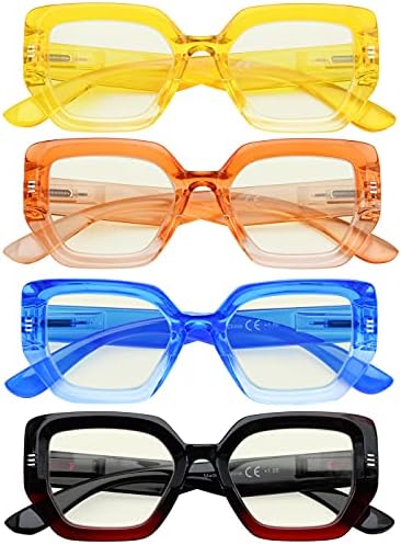 Eyekepper 4-pack Очила за четене с Блокиране на синя светлина за Жените за четене в голяма Рамка, + 2.00