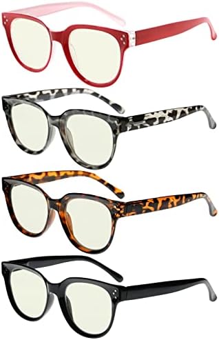 Eyekepper 4 Опаковки Очила със Сини Светофильтром за Жените За Четене, Стилни Компютърни Очила за Четене + 3.00
