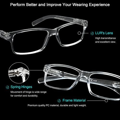 LUR 6 опаковки, прозрачни очила за четене + 3 опаковки очила за четене в полукадровой рамка (общо 9 двойки ридеров + 1,50)
