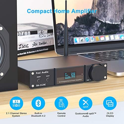 Аудио Fosi DA2120C 240 W Bluetooth 5,0 Стерео Аудио Hi-Fi Усилвател на КПР Поддържа aptX 24 Бита-192 khz с 2.1 Канален Вграден усилвател клас D с RCA/PC-USB/коаксиальным/оптичен вход и дистанцион