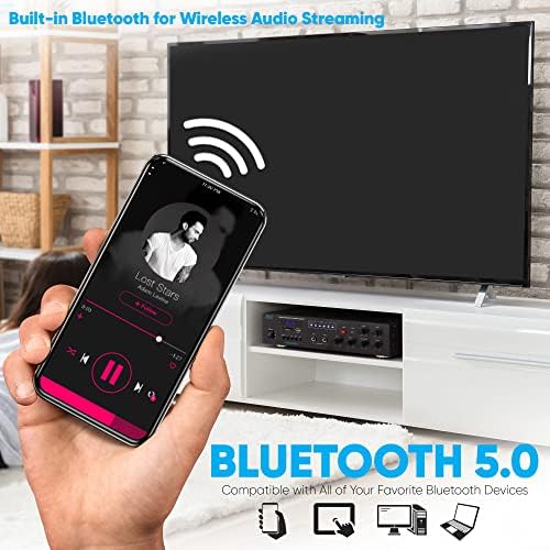 Усилвател хендсфри Pyle Wireless Bluetooth - 500 W Компактна Мини Цифрова система за домашно аудио системи с пускането на 70 На 100 В, микрофонным вход, радио, USB, дистанционно управ