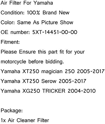 Areyourshop Въздушен филтър Мотоциклет, Елемент Почистване на въздушния филтър е подходящ за Yamaha XT250 Magician 250 2005-2017, XT250 Serow 250 2005-2017