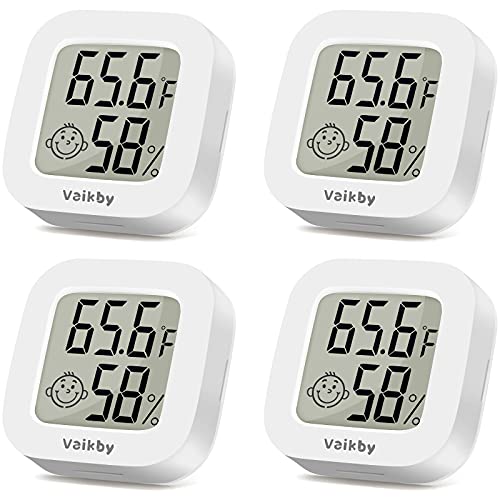 Vaikby Термометър за стая 4 опаковки, Влага, Дигитален Влагомер, Стаен Термометър за дома, машина за висока точност следи температурата и влажността на въздуха, Голям LC