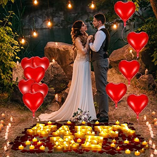 Украса за Предложения Махай се ожени за мен Led Знак Омъжи се за мен С осветени Букви 1000 Листенца от Червени Рози 24 Фалшиви Чаени