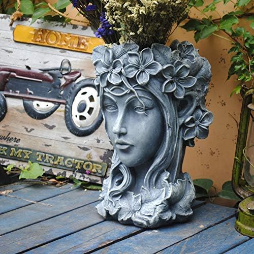 Sungmor Креативна Статуя на Плантатор с Глава на Богиня за Градински декорации |9 × 9 × 14 Инча Премия Смола|Стръмен Лицето Саксия