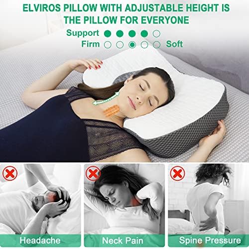Шейная възглавница Elviros от пяна с памет ефект за съня на ваша страна, Ергономична Възглавница за Подкрепа на гърба, Възглавница