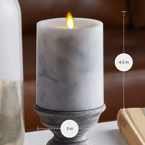 Мраморни свещи Luminara с реалистичен изкуствен пламък - Led светлини с подвижни пламъци на батерии - Без мирис - дистанционно управление