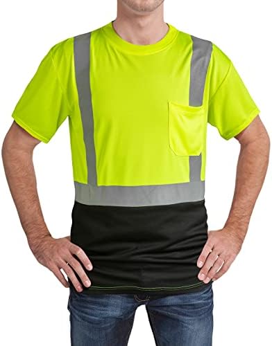 DPSAFETY Ризи повишена видимост Клас 3, бързо съхнещи Защитни Тениски със Светлоотразителни ивици и джоб, Окото риза Hi Vis за строителни работи за Мъже/Жени, Черен Спуска?