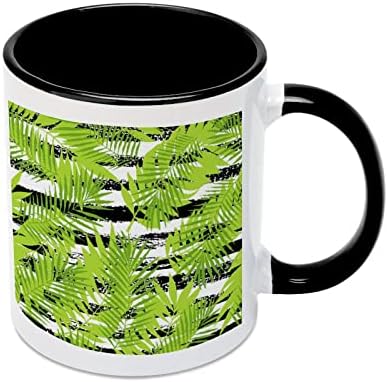 Летните Листа От Тропически Дървен Материал, Керамична Чаша Creative Black Вътрешна Кафеена Чаша Със Здрава Дръжка Чаши Уникални
