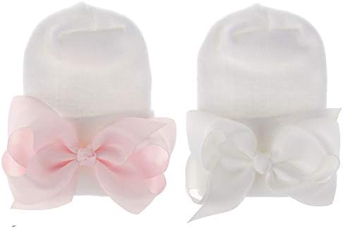 Aijian Больничная шапчица за новородено, Детска шапчица, однотонная шапчица-поничка (2 опаковки с бантиком / 0-3 месеца, 0-3 месеца)