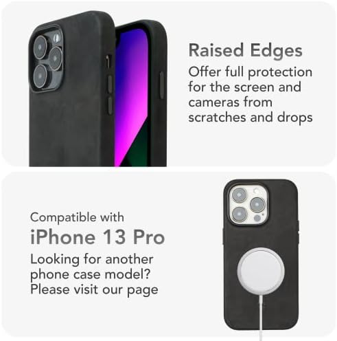 Кожен калъф DONBOLSO за iPhone 14 Pro Max - Ретро черен калъф за телефон Apple, който е съвместим с MagSafe - Защита на екрана устни - Елегантна мека дръжка - Здрав магнитна закопчалка -
