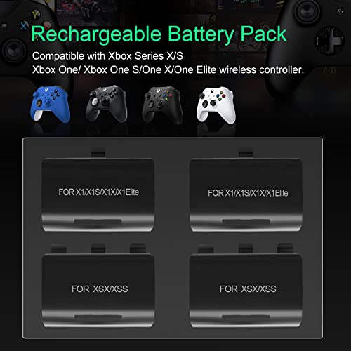Акумулаторна батерия за Xbox One/Xbox Series X|S, Акумулаторна батерия, контролер за Xbox капацитет 2x1200 ма и 4 Батарейных отделение, комплект за възпроизвеждане и зареждане на к