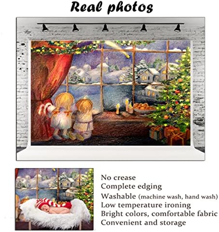 10X6,5 метра Коледна Картина с Молив Детски Фон Цветен Живопис на Фона на Червено Коледно Прозорец Страхотна Снежна Сцена Снимка