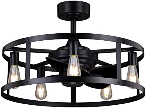 Вентилатор на тавана с Полилей във формата на Барабан Клетки VAXCEL Akron Black Farmhouse с Led подсветка и Дистанционно управление