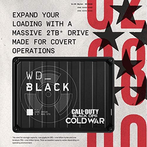 Игри устройство WD_BLACK 2TB P10 Call of Duty Special Edition: Black Ops Cold War, преносим Външен твърд диск HDD, съвместим с Playstation, Xbox и PC - WDBAZC0020BBK-WESN