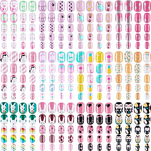 288 броя 12 Комплекти детски нокти, детски режийни ноктите, Цветни Предварително приклеенные ноктите с пълно покритие, Cartoony преса за момичета, режийни ноктите с бриля