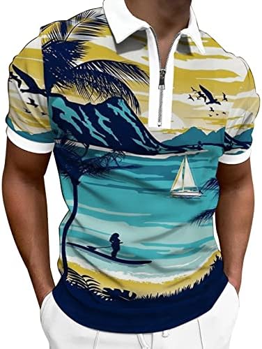 UBST 2022 Нови Мъжки Ризи с къси ръкави, Летни Блузи с къс ръкав и цип на врата, Ежедневни тениски за голф Henley с Гавайским Тропически
