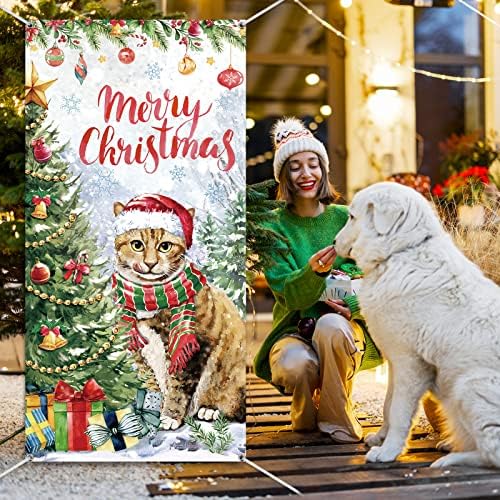 Tiamon Коледна Врата на Кутията Коледен Котка Вратата на Кутията Украса Коледен Сладък Котка Снежинка Вратата на Кутията Банер за