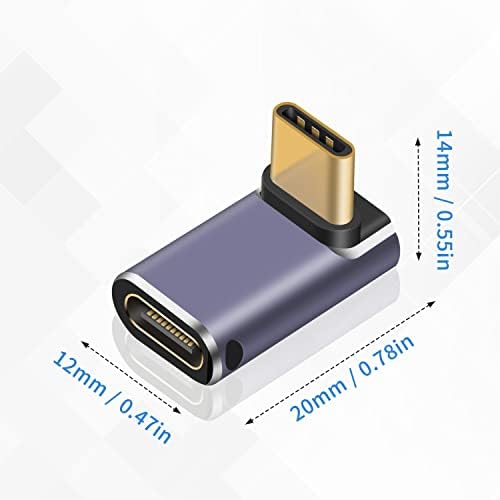 Адаптер Poyiccot USB C на 90 градуса Нагоре и надолу, USB адаптер C Male-USB C Female, съвместим с храненето 240 W, видео 8K @ 60Hz,