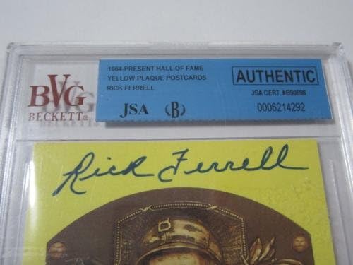 Рик Ферел подписа картичка с жълта табелка Залата на славата с автограф от JSA Beckett - MLB Cut Signatures
