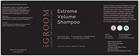 Шампоан за кучета iGroom Extreme Volume, Луксозен Козметичен грижи за домашни любимци, Придава на обема на тялото, възстановяване на щети, Направено в САЩ, 16 унции