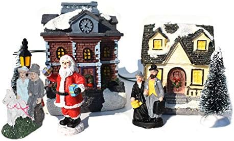 Aqxkit Нови Коледни Украси от Светещи Къща, в Комплект от 10 Теми, Малки Декорации За Дома, Набор от Подаръци, Дядо Коледа