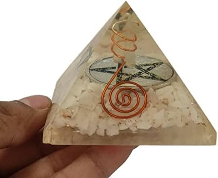 Пирамида от оргонита Шарвгун, Бял Ахат, Бижу Цвете на Живота, Пирамида от Оргона, Защита от Негативна Енергия 65-70 мм, Голяма пирамида