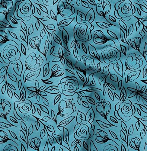 Soimoi Лилаво памучен трикотажная плат с флорални принтом листа и рози, ремесленная плат с ширина 58 см