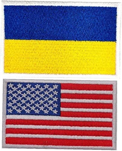 Ленти с Флага на Америка и на Украйна, 2 бр., Бродирани Желязна Нашивка Национален Икона на САЩ, Украински Символът на една Кука-Контур,