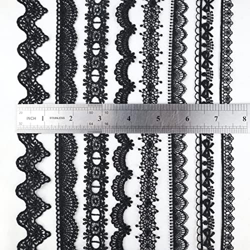 IDONGCAI Черна Венециански Лейси лента 16 Ярда от 8 шарки (2 ярд всеки, лейси покритие, Грозде Дантела, Реколта Лейси Плат за плетене