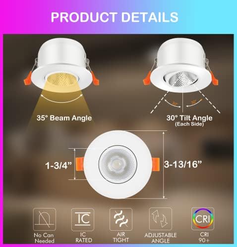 ОБЛАЧНО BAY 3-инчов smart led-Вградени тела Eyeball Smart LED, Встраиваемое осветление с промяна на цвета, което е Съвместимо с Alexa и Google Home Асистент, Хъб в комплекта, 4 опаковки