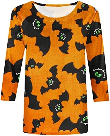 Дамски Свободна тениска с принтом Хелоуин, Блуза, със средна дължина, с 3/4 ръкави и кръгло деколте, Ежедневни Свободни блузи