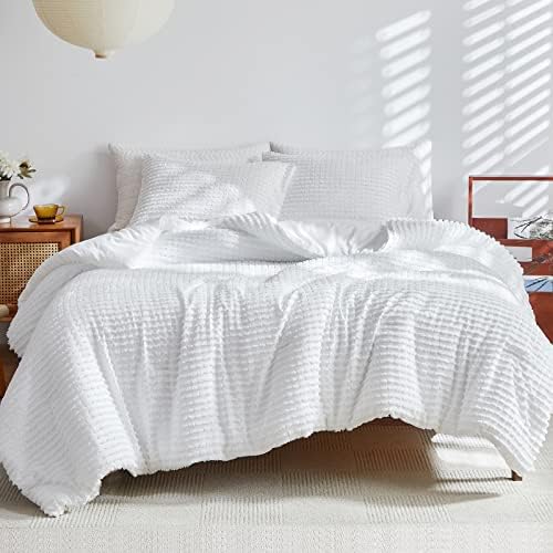 Комплект одеяла WARMDERN King, бяло одеало райе в стил бохо, Лесно Пуховое Алтернативно одеяло от микрофибър, Комплект спално бельо