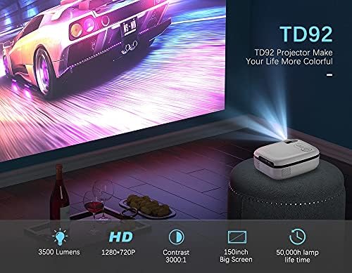 KXDFDC Нов технически мини проектор 5G TD92, вграден проектор за смартфони с резолюция 720P, 1080P видео, 3D, преносим проектор за домашно кино (Размер: базова версия)