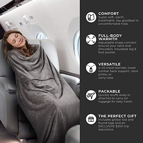 Сверхмягкое Пътното одеяло Zero Grid Премиум-клас, Подходящ за чорапи, с обков на врата, Удобни джобове за крака и чанта с цип,