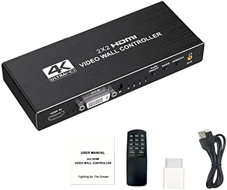 Контролер видеостены TECKEEN 4K 2x2 Matrix Видеостенный процесор 1X2 1x4 дървен материал 1X3 2X1 3x1 4X1, поддържа вход HDMI и DVI