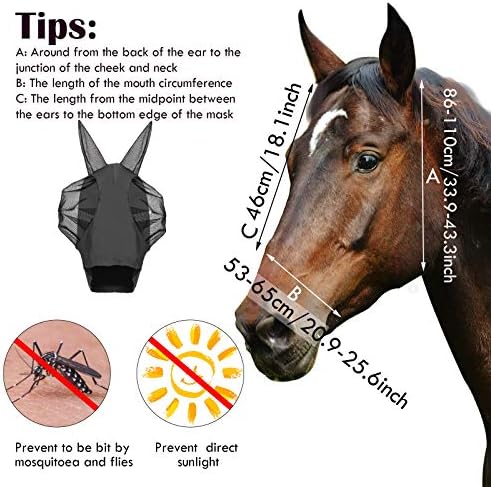 2 бр., маска за конна езда, маска за езда с ушите си, гладка и еластична маска за мухи с защита от uv (L, черен, сив)