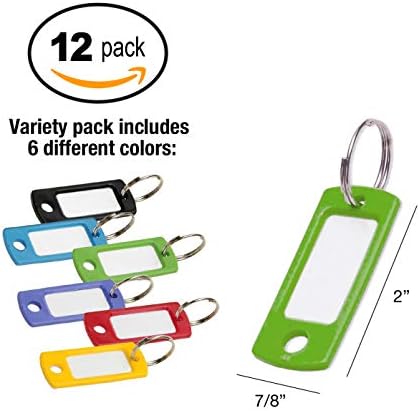 Гъвкав цветен пластмасов етикет за ключове Лъки Line с Разрезным пръстен 3/4 инча, различни цветове, 12 опаковки (16929)