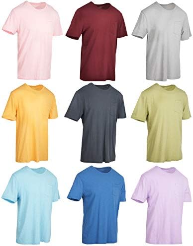 9 Опаковки Мъжки Памучни тениски в slub Pocket Tees, Тениски на Едро на едро, Цветни опаковки