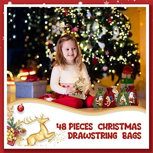 Nuogo 48 бр. Коледни Подаръчни пакети от зебло с завязками, спално Бельо, Чанти, Коледни чанта, Малки Коледни Подаръчни торбички,