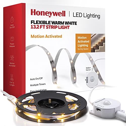 Гъвкава led лампа Топло бял цвят Honeywell 13,2 крак с активирането на движение за дома, Външно осветление под шкаф, с адаптер на