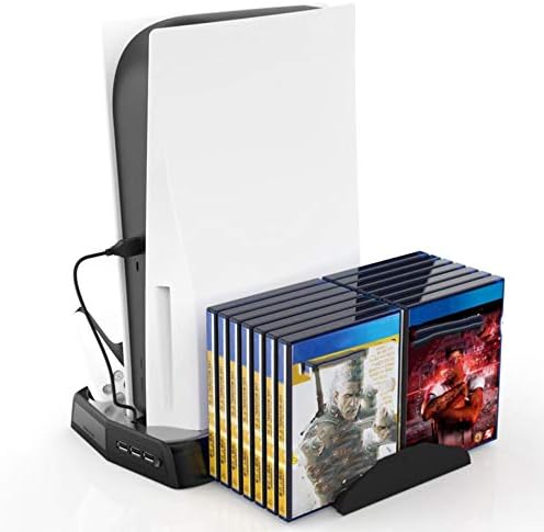 Вертикална Поставка с Охлаждащ вентилатор за конзолата PS5 Digital Edition / Ultra HD, док-станция за зареждане на PS5 с 3 USB концентраторами,