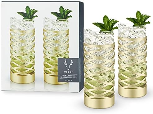 Комплект от 2 чаши за хайбола Viski Pacific Gold & Crystal от кристално Чисто стъкло премиум-клас, Стилни Чаши за Хайбола, Подаръчен