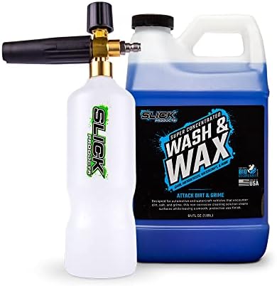 Slick Products Wash & Wax (64 грама) + Комплект за почистване под налягане Foam на Оръдието Пакет - Суперконцентрированный Шампоан-пяна