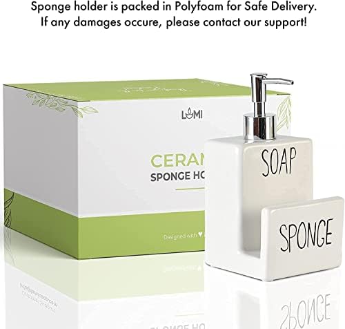 Опаковка сапун за съдове LUMI с притежателя на гъба - Керамични гъба, държач за Аксесоари за мивки в фермерска къща - Опаковка сапун