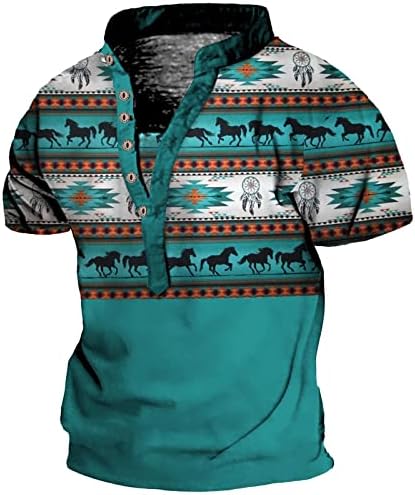 2023 Ацтекские Западните Етнически Тениски за Мъже, Извънгабаритни Тениски Хенли Копчета, Забавни Тениски с Графичен Дизайн, Летни