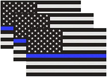 3 БР. Светоотражающая стикер с тънка синя линия - 5x3 инча - Стикер с тънка синя линия на американското Полицейски стикери - Син