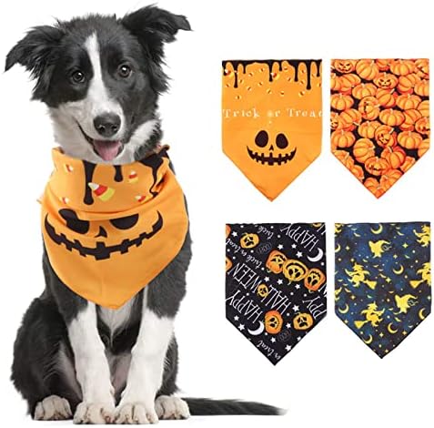 YUDANSI 4 Опаковки Кърпи за Кучета на Хелоуин Костюми за кучета за Хелоуин, Моющийся Регулируема Триъгълни Маточната Кърпичка за