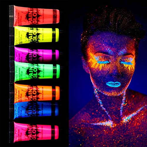Набор от неонови флуоресцентни бои за лице и тяло COKOHAPPY UV & Black Light (7/0,34 грама), 12 Цвята, Светещ В Тъмното Пигментная